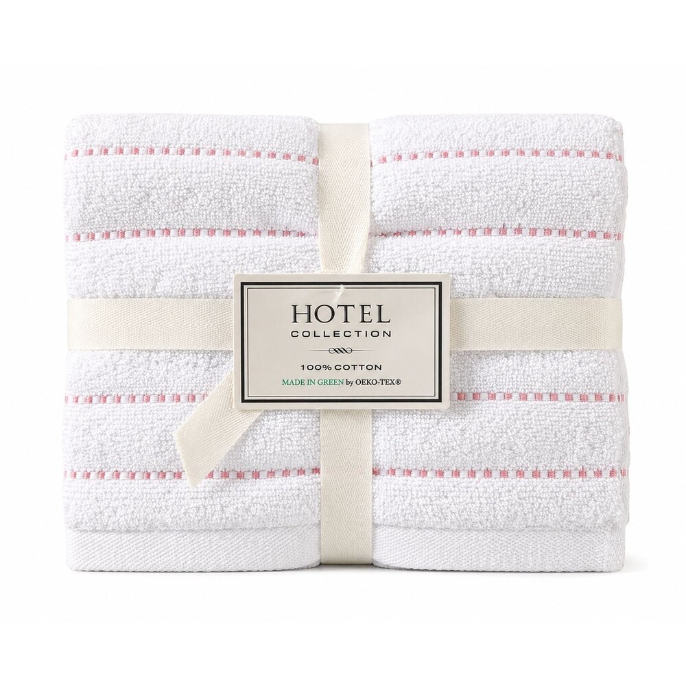 Hotel Collection Hand Towels Set Of 2 White Pink Stripe Soft Cotton 16X26